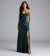 Gigi Cowl Neck Button Slit Satin Formal Dress