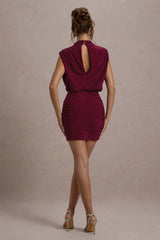 Nymeria | Port High-Neck Draped Bodycon Mini Dress