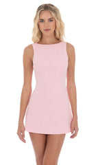 High Neck Back Bow Dress in Pink