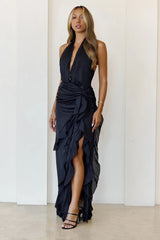 Luxe Mood Halter Maxi Dress Black