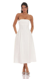 Sheen Empire Waist Midi Dress in Ivory