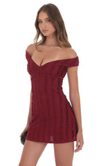 Off Shoulder Lace Dress in Maroon