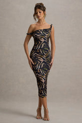 Nora | Zebra Print Twisted Asymmetric Midi Dress