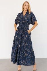 Hedda Tiered Maxi Dress | Deep Blue + Natural Floral