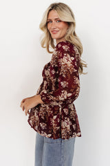 Fenna Smocked Top | Burgundy Floral