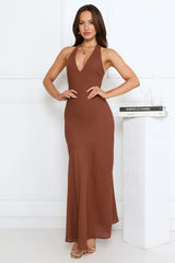 Polished Edge Halter Maxi Dress Brown