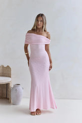 Sea And Selfies Off Shoulder Maxi Dress Pink