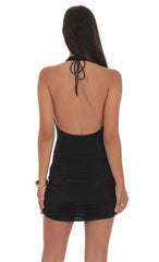 Plunge Neck Rhinestone Dress in Black