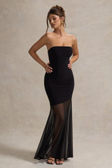Kaylen | Black Bandeau Mesh Maxi Dress