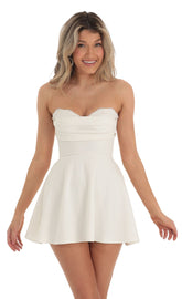 Lace Bust Flare Dress in White