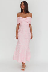 Fairytales Off-Shoulder Jacquard Maxi Dress Pink