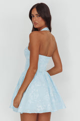 Serrah Halter Mini Dress Jacquard Blue