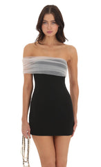 Off Shoulder Tulle Sleeve Dress in Black