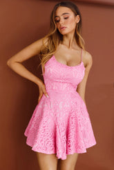 Malibu Sunset Lace A-Line Mini Dress Barbie Pink