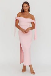 Have Faith Off-Shoulder Bow Sleeve Maxi Dress Baby Pink