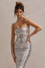 Like Magic | Silver Sequin Bandeau Maxi Dress
