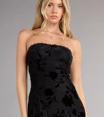 Midnight Bloom Strapless Velvet Mini Dress