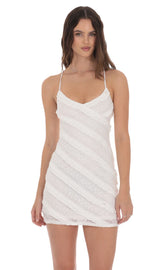 Ruffle Lace V-Neck Dress in White