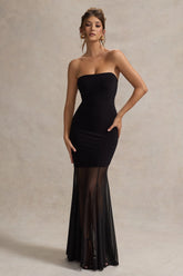 Kaylen | Black Bandeau Mesh Maxi Dress