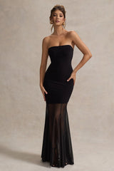 Kaylen | Black Bandeau Mesh Maxi Dress