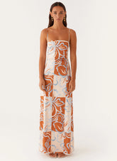 Exclusive - Aster Bloom Maxi Dress - Orange Blue Floral