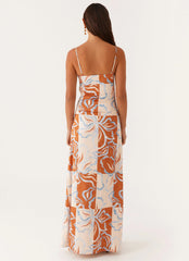 Exclusive - Aster Bloom Maxi Dress - Orange Blue Floral