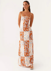 Exclusive - Aster Bloom Maxi Dress - Orange Blue Floral