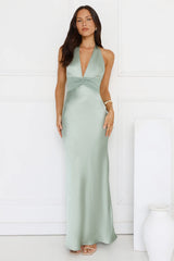 Spiced Sunset Satin Halter Maxi Dress
