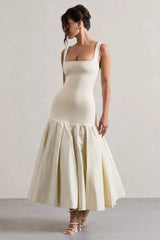 Parida | Cream Poplin Drop-Waist Maxi Dress With Peplum Hem