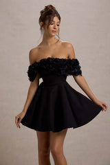 Micro Muse | Black Floral Bardot Mini Dress
