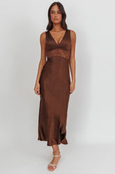 So Sweet Lace Trim Maxi Dress Chocolate