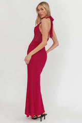 Playing Games Cut-Out Cowl Halter Dress Berry