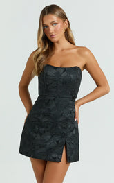 Brailey Mini Dress Strapless Dress in Black Jacquard