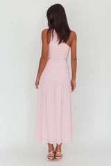 Lights On One-Shoulder Drop Waist Maxi Dress Pink