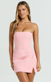Avery Mini Dress Strapless Corset Bodice Draped Dress in Pink