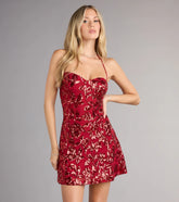 Sherry Sequin Halter A-Line Mini Dress