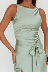Standing By Backless Waist Tie Maxi Dress Sage