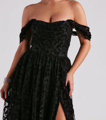 Nyra Formal Flocked Velvet A-Line Dress