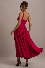 Parina | Red Strappy Volume-Hem Midi Dress