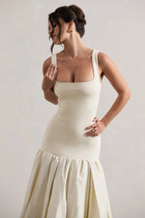 Parida | Cream Poplin Drop-Waist Maxi Dress With Peplum Hem