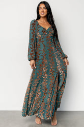 Aurora Velvet Maxi Dress | Jade + Bronze Floral
