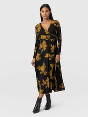 Maggie Wrap Midi Dress - Yellow Fade Floral