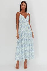 South Pacific Strappy Back Maxi Dress Floral Blue