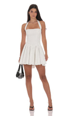 Pinstripe Halter A-line Dress in White