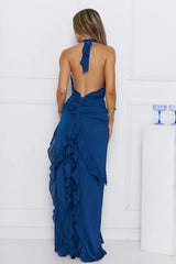 Luxe Mood Halter Maxi Dress Blue