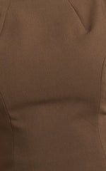 Langley Mini Dress Sleeveless High Neck Faux Wrap Tulip Dress in Brown