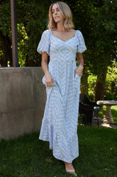 Durban Maxi Dress | Dusty Blue Print
