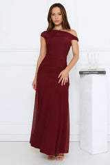 Dusk Noir Off Shoulder Maxi Dress Wine