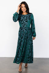 Thora Velvet Dress | Emerald Floral