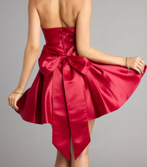 Lille Bow Back Satin Strapless Skater Dress